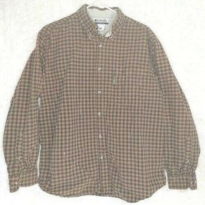 Columbia Mens Large Brown Plaid Flannel Button Up Long Sleeve Work Shirt